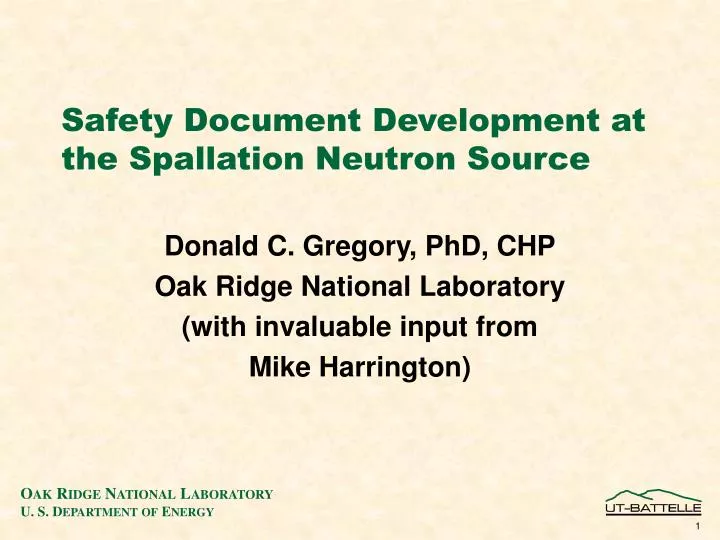 safety document development at the spallation neutron source