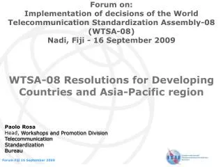 WTSA-08 Resolutions for Developing Countries and Asia-Pacific region