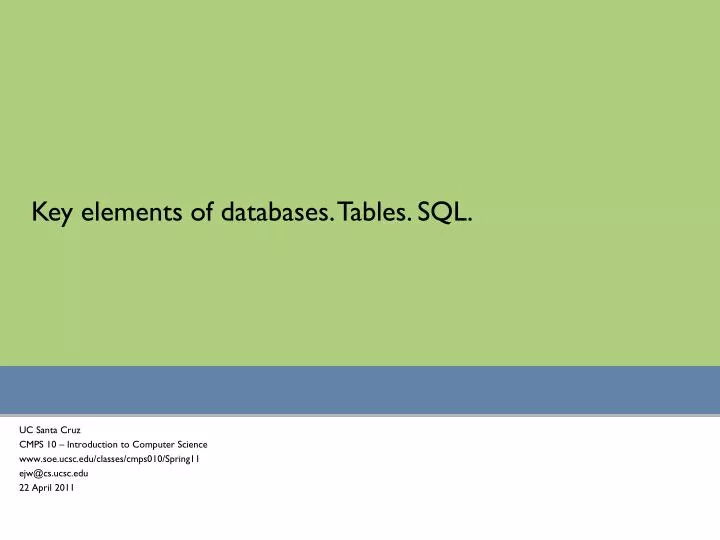 key elements of databases tables sql