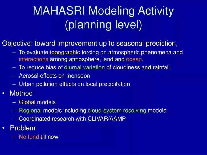 mahasri modeling activity planning level