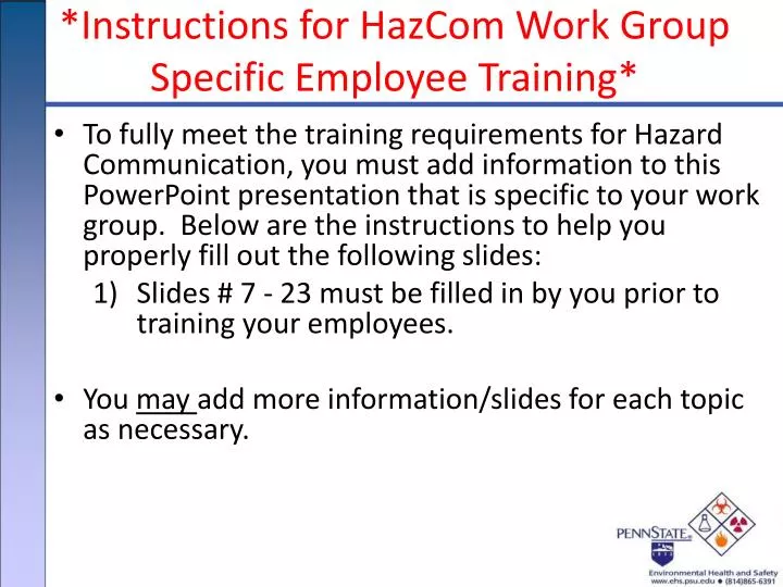 instructions for hazcom work group specific employee training