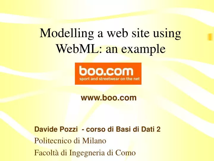 modelling a web site using webml an example