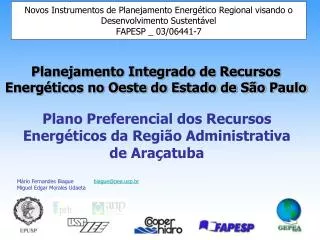 Plano Preferencial dos Recursos Energéticos da Região Administrativa de Araçatuba