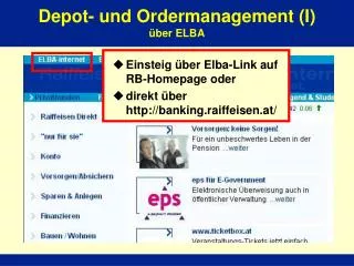 Depot- und Ordermanagement (I) über ELBA