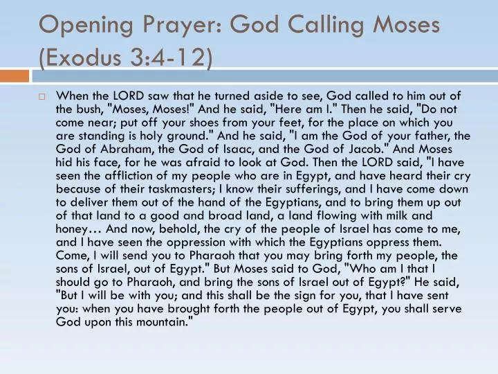 opening prayer god calling moses exodus 3 4 12
