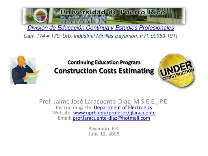 continuing education program construction costs estimating