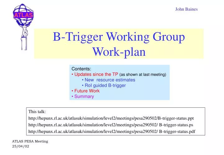 b trigger working group work plan