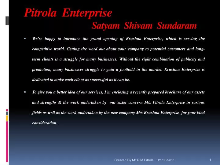 pitrola enterprise satyam shivam sundaram