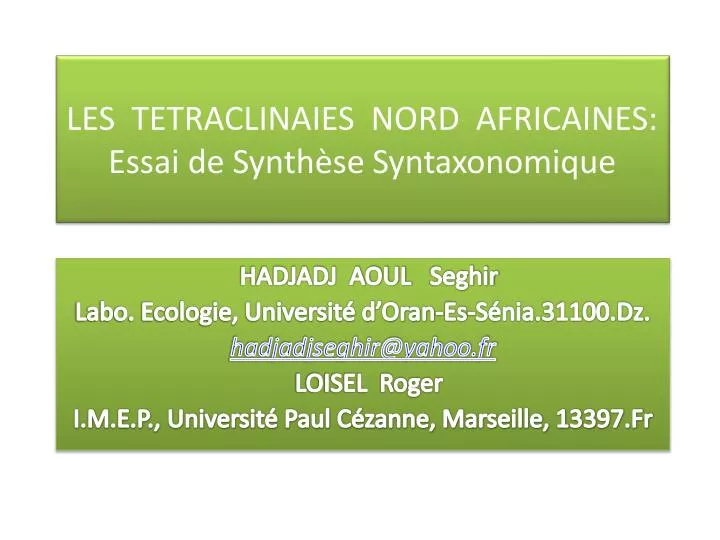 les tetraclinaies nord africaines essai de synth se syntaxonomique