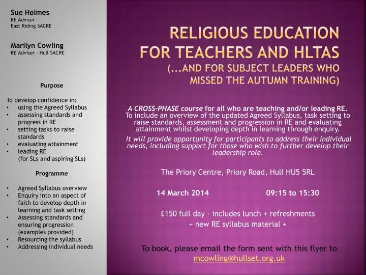 religious education for teachers and hltas and for subject leaders who missed the autumn training