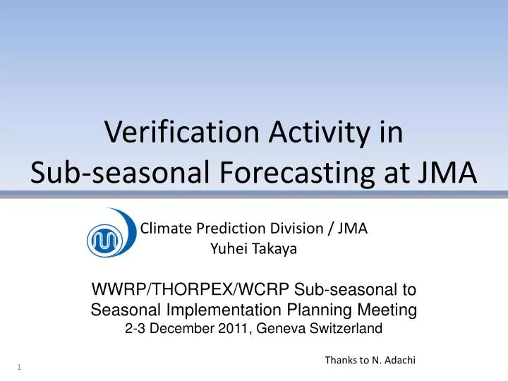 verification activity in sub seasonal forecasting at jma