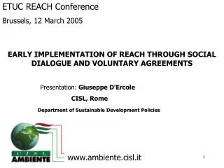 EARLY IMPLEMENTATION OF REACH THROUGH SOCIAL DIALOGUE AND VOLUNTARY AGREEMENTS