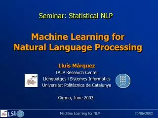 Seminar: Statistical NLP