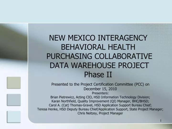 new mexico interagency behavioral health purchasing collaborative data warehouse project phase ii