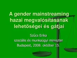 A gender mainstreaming hazai megvalósításának lehetőségei és gátjai
