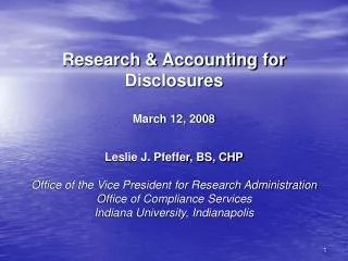 Research &amp; Accounting for Disclosures March 12, 2008
