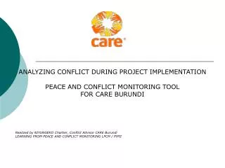 ANALYZING CONFLICT DURING PROJECT IMPLEMENTATION PEACE AND CONFLICT MONITORING TOOL