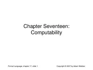 Chapter Seventeen: Computability