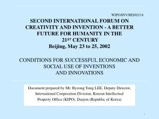 Document prepared by Mr. Byeong Yong LEE, Deputy Director,