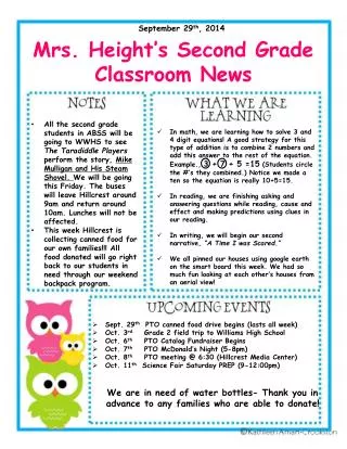 Mrs. Height’s Second Grade Classroom News