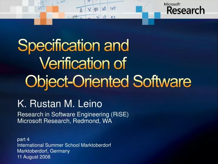 specification and verification of object oriented software