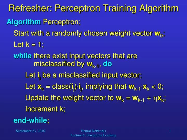 refresher perceptron training algorithm