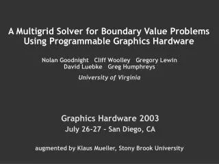 A Multigrid Solver for Boundary Value Problems Using Programmable Graphics Hardware