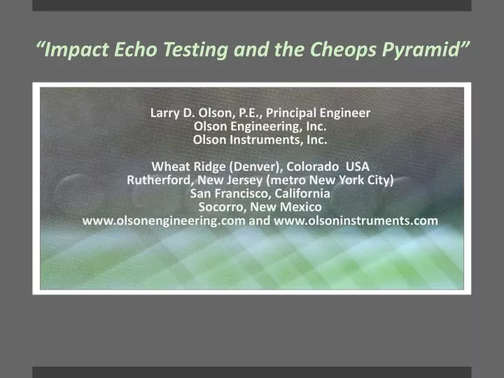 impact echo testing and the cheops pyramid
