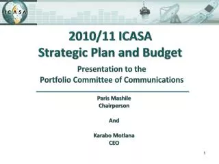 2010/11 ICASA Strategic Plan and Budget
