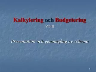 Kalkylering och Budgetering VT10 Presentation och genomgång av schema