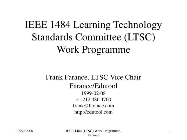 ieee 1484 learning technology standards committee ltsc work programme