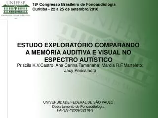 18º Congresso Brasileiro de Fonoaudiologia Curitiba - 22 a 25 de setembro/2010