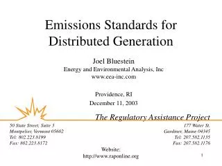 Emissions Standards for Distributed Generation