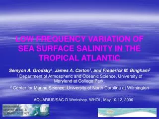 LOW FREQUENCY VARIATION OF SEA SURFACE SALINITY IN THE TROPICAL ATLANTIC