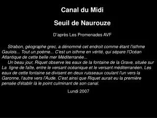 Canal du Midi Seuil de Naurouze D’après Les Promenades AVF