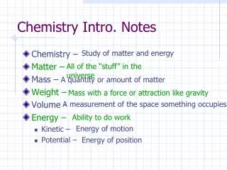 Chemistry Intro. Notes