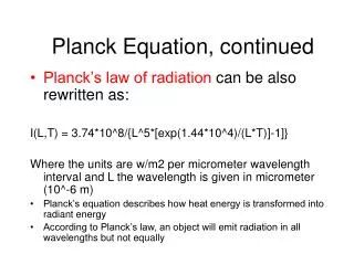 Planck Equation, continued