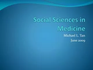 Social Sciences in Medicine