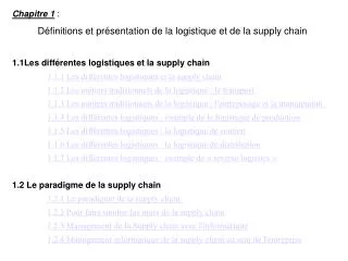 Chapitre 1 : Définitions et présentation de la logistique et de la supply chain