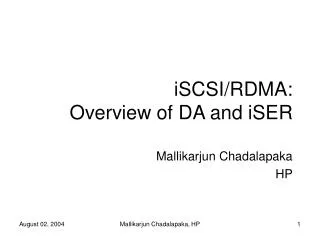 iSCSI/RDMA: Overview of DA and iSER