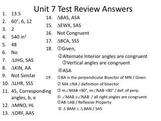 Unit 7 Test Review Answers