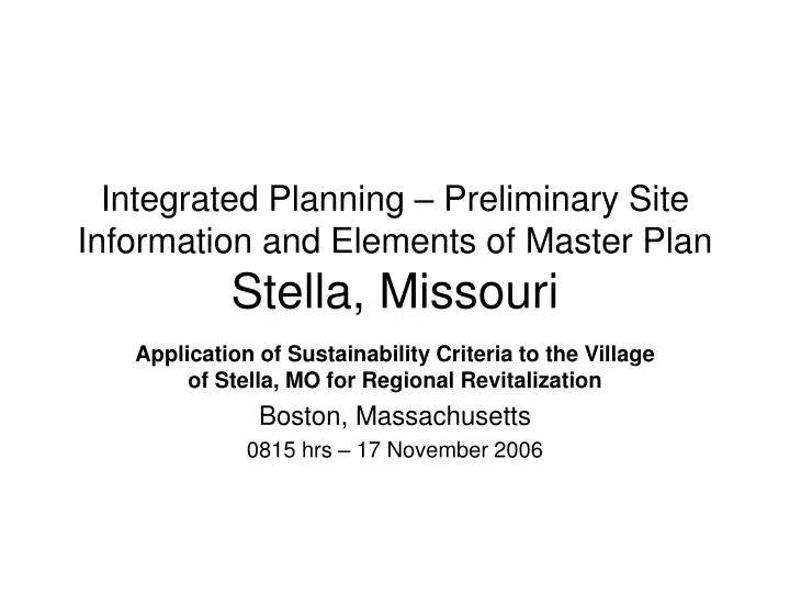 integrated planning preliminary site information and elements of master plan stella missouri
