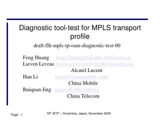 Diagnostic tool-test for MPLS transport profile