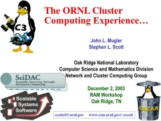 The ORNL Cluster Computing Experience…