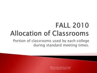 FALL 2010 Allocation of Classrooms