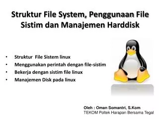 Struktur File System, Penggunaan File Sistim dan Manajemen Harddisk