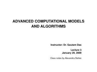 ADVANCED COMPUTATIONAL MODELS AND ALGORITHMS