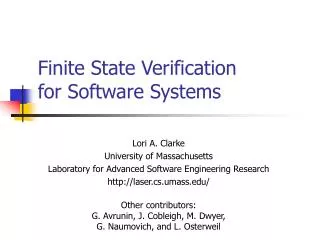 Finite State Verification for Software Systems