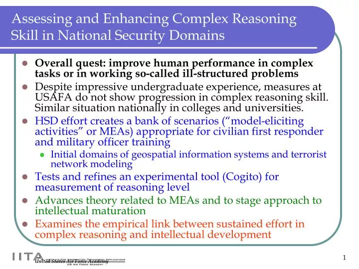 assessing and enhancing complex reasoning skill in national security domains