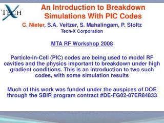An Introduction to Breakdown Simulations With PIC Codes